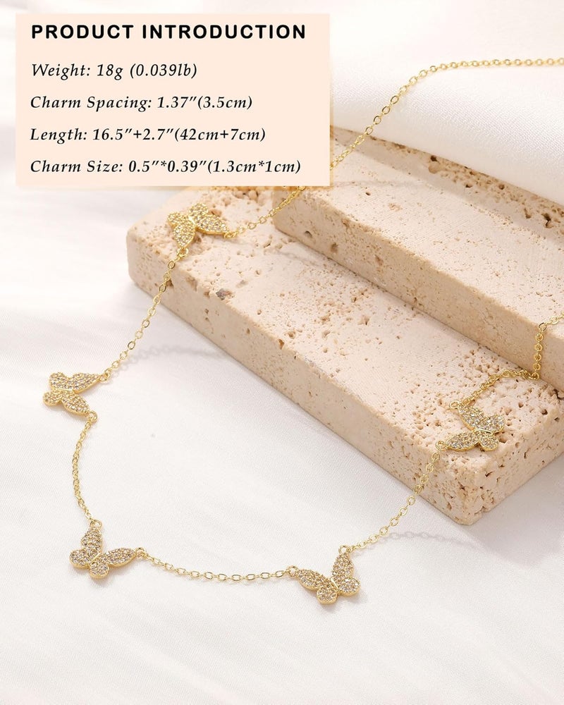 FUNEIA Dainty Silver Gold Necklaces for Women Trendy Non Tarnish 14K Gold Plated Cubic Zirconia Necklace Layered Cute Butterfly Heart Station Choker Necklace Stack for Wedding Prom Brides Jewelry - Image 4